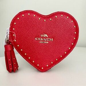 Coach Red Heart Studded Cardholder Coin Purse NWT